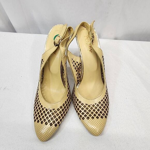 Poppy Size 5.5 Women's Leather Vintage Perforated Slingback Pointed Toe Pump Hee - Picture 6 of 11